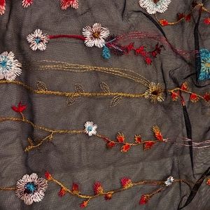 Embroidered Black Mesh Blouse